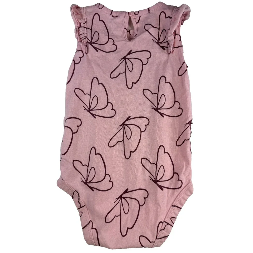 Carter's Baby Girl Butterfly Print Bodysuit Pink Flutter Sleeve‎ One Piece 18M